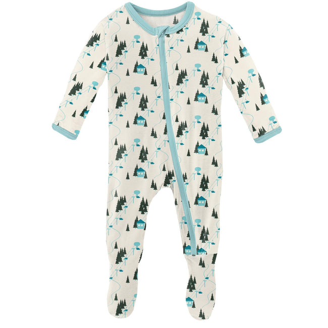 Print Footie with Zipper - Natural Chairlift