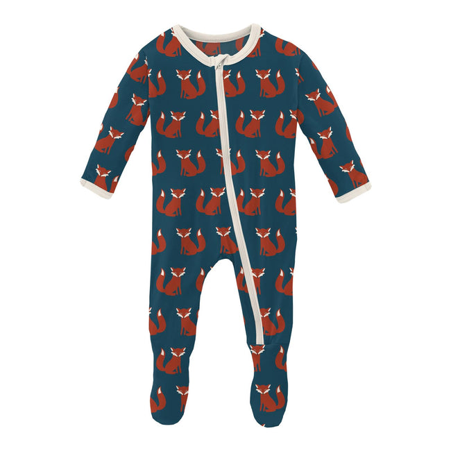 Print Footie with Zipper - Peacock Fox