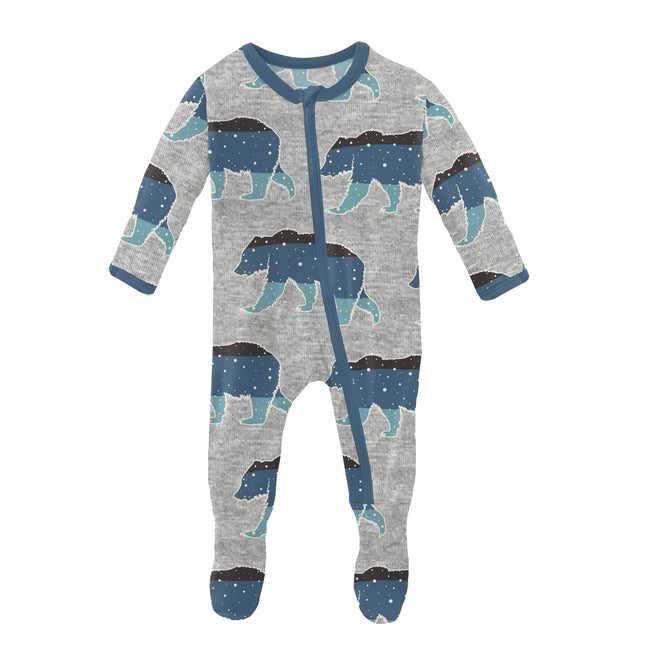 Print Footie with Zipper - Heather Mist Night Sky Bear