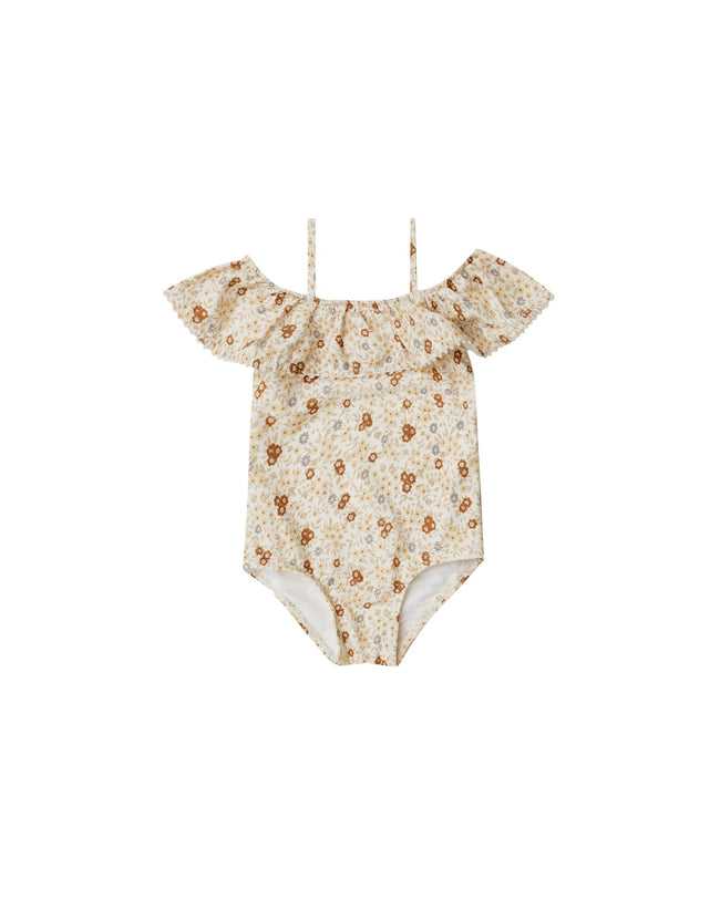 Off the Shoulder One-Piece Swimsuit - Flower Field