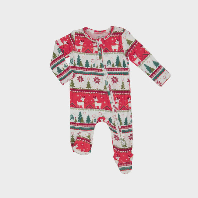 Bamboo 2 Way Zipper Footie - Reindeer Fair Isle