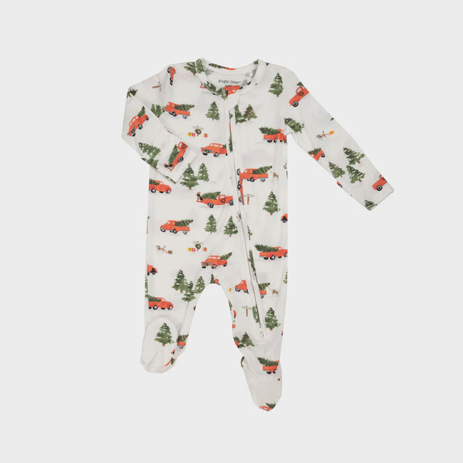Bamboo 2 Way Zipper Footie - Vintage Red Truck
