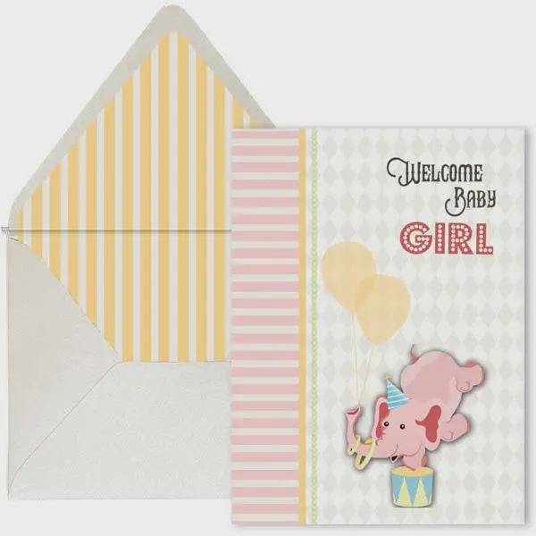 Vintage Circus Welcome Baby Card - Girl