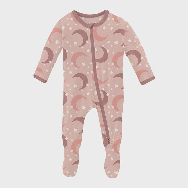 Print Footie with Zipper - Peach Blossom Moon & Stars