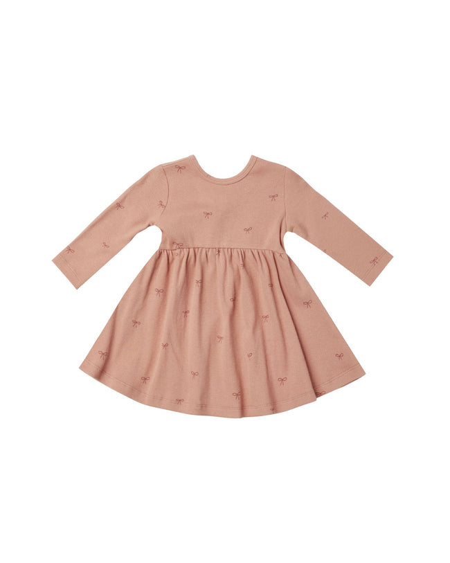 Ribbed Long Sleeve Dress - Bows