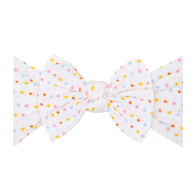Patterned Shabby Knot Headband - White Rainbow Dot