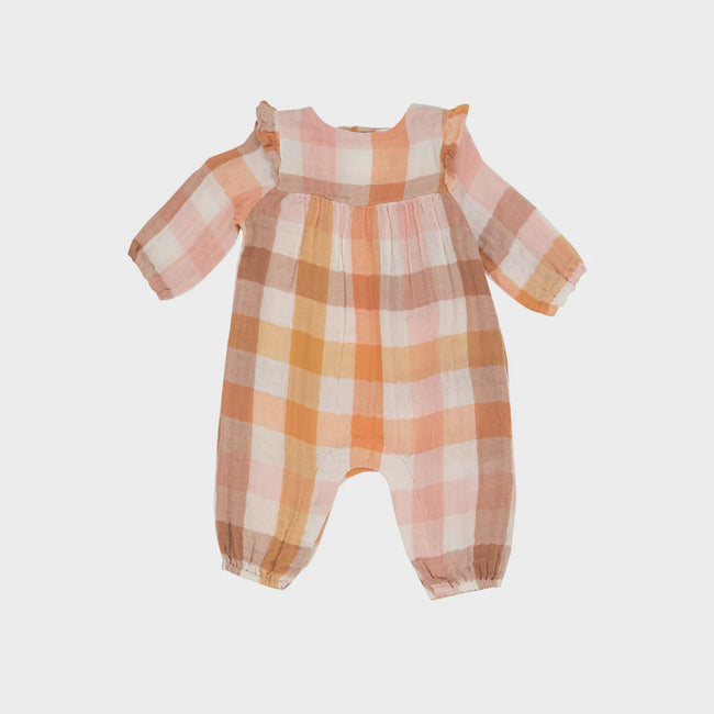 Ruffle Sleeve Romper - Harvest Plaid