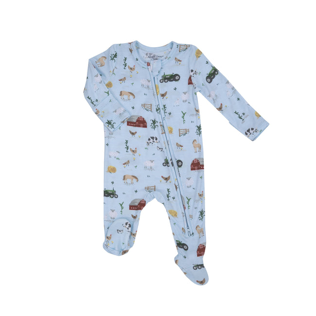 2-Way Zipper Footie - Big Red Barn Blue