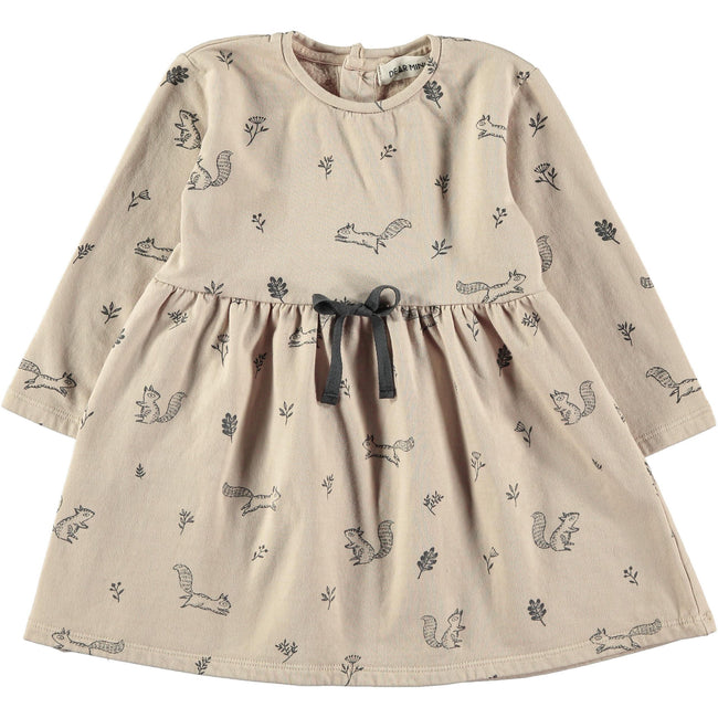 Squirrel & Flowers Dress - Beige