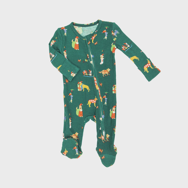 Thermal 2 Way Zipper Footie - Doggie Christmas